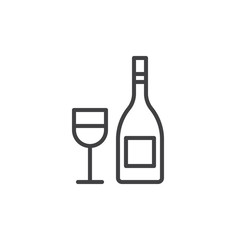 Wine bottle with wineglass line icon, outline vector sign, linear style pictogram isolated on white. Symbol, logo illustration. Editable stroke. Pixel perfect