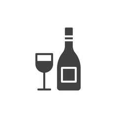 Wine bottle with wineglass icon vector, filled flat sign, solid pictogram isolated on white. Symbol, logo illustration. Pixel perfect