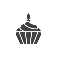 Cupcake with candle icon vector, filled flat sign, solid pictogram isolated on white. Symbol, logo illustration. Pixel perfect