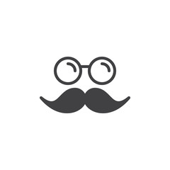 Moustache and glasses icon vector, filled flat sign, solid pictogram isolated on white. Symbol, logo illustration. Pixel perfect