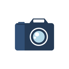 Retro camera or vintage camera in a flat style on a colored background.
