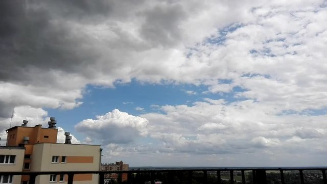 White clouds in the sky before storm, timelapse