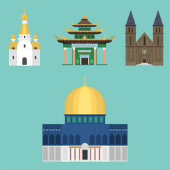 Cathedral church temple traditional building famous landmark tourism vector illustration