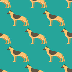 Funny cartoon shepherd dog character bread seamless pattern puppy pet animal doggy vector illustration.