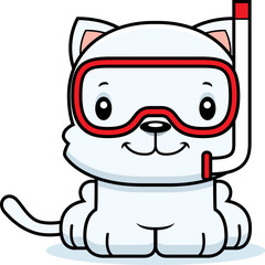 Cartoon Smiling Snorkeler Kitten