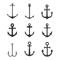 Set of anchor icons, isolated on white background. Vector illustration.
