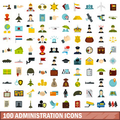 100 administration icons set, flat style