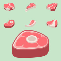 Beef steak raw meat food red fresh cut butcher uncooked chop barbecue bbq slice ingredient vector illustration