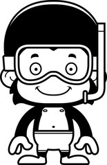 Cartoon Smiling Snorkeler Chimpanzee