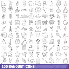 100 banquet icons set, outline style
