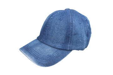 Cap, hat made of denim, Isolated on white background.