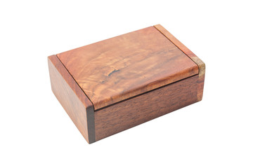 Wooden box made of wood Maceaomg, for a business card, Isolated on white background.