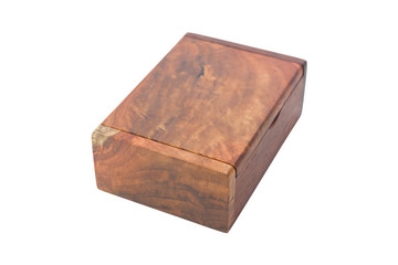 Wooden box made of wood Maceaomg, for a business card, Isolated on white background.