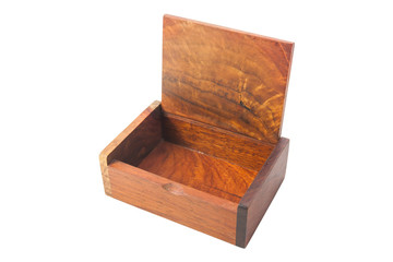 Wooden box made of wood Maceaomg, for a business card, Isolated on white background.