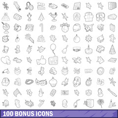 100 bonus icons set, outline style