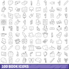 100 book icons set, outline style
