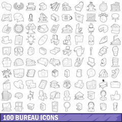 100 bureau icons set, outline style
