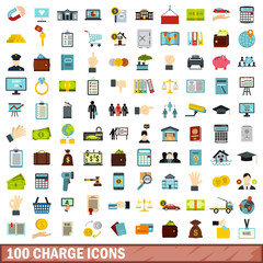 100 charge icons set, flat style