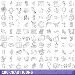 100 chart icons set, outline style