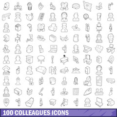 100 colleagues icons set, outline style