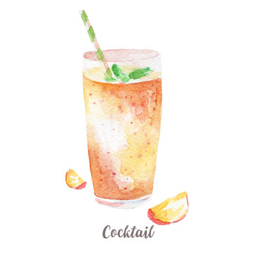 cocktail illustration. Hand drawn watercolor on white background.