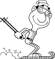 Cartoon Christmas Elf Skiing