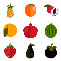Set of color fruit icons set for web and mobile design