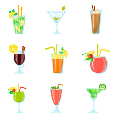 Set of cocktails color flat icons for web and mobile design
