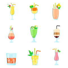 Set of cocktails color flat icons for web and mobile design