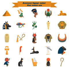 Set of ancient Egypt color flat icons for web and mobile design