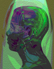 Medical acupuncture model of human head on abstract background