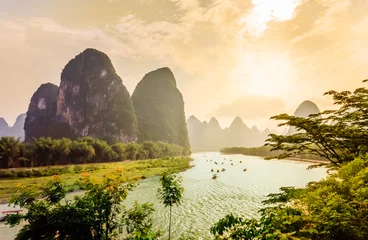 Gordijnen View on Karst landscape and Li river by Yanhsshuo in China a © streetflash