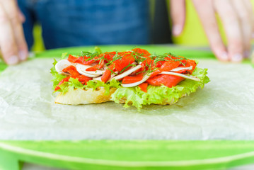 Close up bruschetta with vegetables