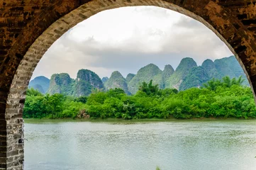Fototapete Rund View on Karst landscape and Li river by Yanhsshuo in China a © streetflash