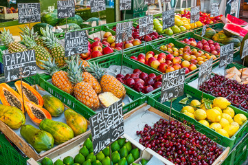 Fresh fruit at farmers market stall