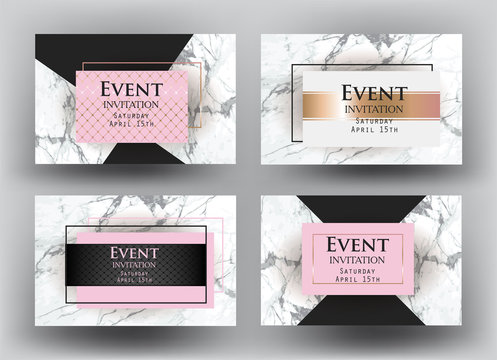 Elegant Event invitation cards with marble. Vector illustration
