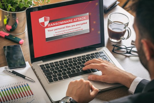 Ransomware alert on a laptop screen