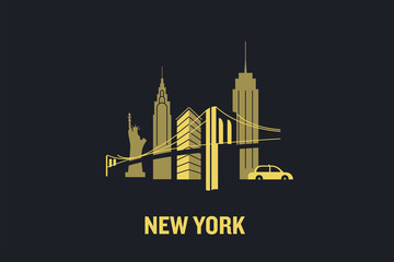 New York city skyline illustration. Flat vector design.  - obrazy, fototapety, plakaty