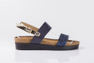 Female  Sandal on White Background, Isolated Product, Top View, Studio.