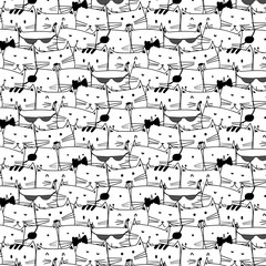 hand drawn cats vector pattern. Doodle art.