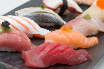 Close up Sushi Set on black plate