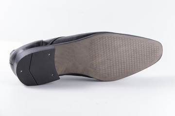 Male Black Shoes on White Background, Isolated Product, Top View, Studio.