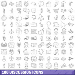 100 discussion icons set, outline style