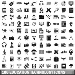100 education technology icons set, simple style 