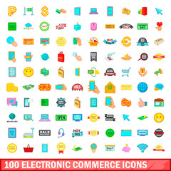 100 electronic commerce icons set, cartoon style