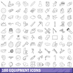 100 equipment icons set, outline style