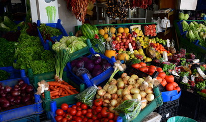 Food market. Marmaris, Turkey. Seasonal vegetables in May.