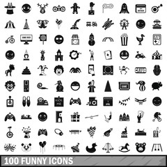 100 funny icons set, simple style 