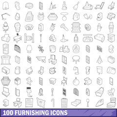 100 furnishing icons set, outline style