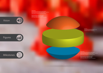 3D illustration infographic template with ball horizontally divided to three standalone color parts